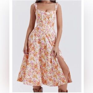 Floral corset style midi dress NWOT